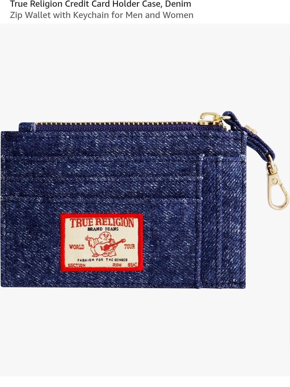 True Religion Denim Zip Wallet in Dark Blue with Red Patch